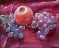 STILL LIFE, FRUIT ON RED by Harriet Ennis at Ross's Online Art Auctions