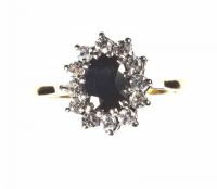 18CT GOLD, SAPPHIRE & DIAMOND CLUSTER RING at Ross's Online Art Auctions