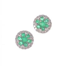 PAIR OF 18 CARAT GOLD EMERALD & DIAMOND CLUSTER EARRINGS at Ross's Online Art Auctions
