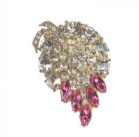LARGE WHITE METAL SPRAY DRESS BROOCH MOUNTED WITH PINK & CLEAR PASTE STONES at Ross's Online Art Auctions