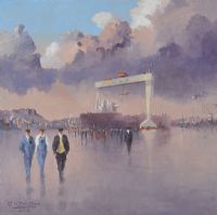 PASSING SHOWER, HARLAND & WOLFF by Colin H. Davidson at Ross's Online Art Auctions
