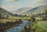 CATTLE GRAZING, THE RIVER DUN by Charles McAuley at Ross's Online Art Auctions