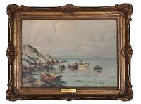 FISHING ON THE ANTRIM COAST by Charles McAuley at Ross's Online Art Auctions