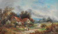 A CHAT BY THE COTTAGE by Edwin Ellis at Ross's Online Art Auctions