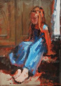 GIRL IN BLUE DRESS by Rowland Davidson at Ross's Online Art Auctions