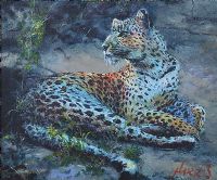 LEOPARD AT DUSK by Rolf Harris at Ross's Online Art Auctions