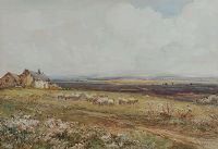 SHEEP GRAZING BY THE HOMESTEAD by Claude Hayes RI ROI at Ross's Online Art Auctions