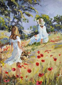 COLLECTING POPPIES by Lorna Millar at Ross's Online Art Auctions