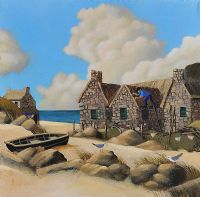 MENDING THE ROOF by George Callaghan at Ross's Online Art Auctions