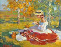SEWING IN THE GARDEN by V. Vapusuol at Ross's Online Art Auctions
