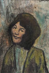 GIRL IN THE GREEN COAT by William Conor RHA RUA at Ross's Online Art Auctions