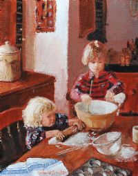 BROTHER & SISTER BAKING by Rowland Davidson at Ross's Online Art Auctions