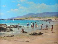 CHILDREN ON THE BEACH by John Nelson at Ross's Online Art Auctions