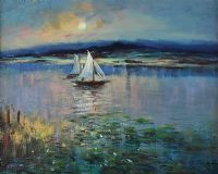 SAILS AT MOONLIGHT by William Cunningham at Ross's Online Art Auctions