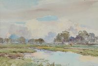 LANDSCAPE WITH CATTLE by Claude Hayes RI ROI at Ross's Online Art Auctions