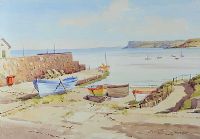 BOATS, BALLYCASTLE HARBOUR by Samuel McLarnon UWS at Ross's Online Art Auctions
