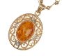 9CT GOLD AMBER AND DIAMOND PENDANT AND CHAIN at Ross's Online Art Auctions