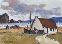 INSPECTING THE BOAT by Robert Dunleavey at Ross's Online Art Auctions