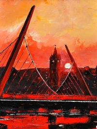 SUNSET OVER THE PEACE BRIDGE by Sean Lorinyenko at Ross's Online Art Auctions