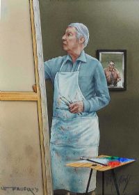 LOUIS LE BROCQUY IN HIS STUDIO by Robert Ballagh at Ross's Online Art Auctions