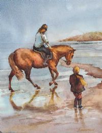 HORSE RIDING ON THE BEACH by Bobbie Anderson at Ross's Online Art Auctions