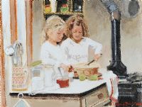GIRLS BAKING by Rowland Davidson at Ross's Online Art Auctions