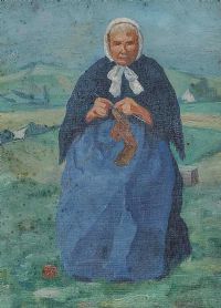 WOMAN KNITTING, WEST OF IRELAND by Irish School at Ross's Online Art Auctions