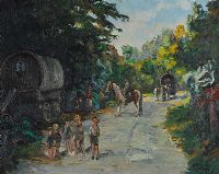 TRAVELLERS BY THE ROADSIDE by Anne Primrose Jury HRUA at Ross's Online Art Auctions