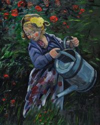WATERING THE FLOWERS by David Johnston at Ross's Online Art Auctions