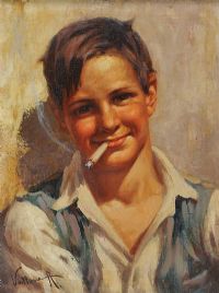 BOY WITH A CIGARETTE by Italian School at Ross's Online Art Auctions