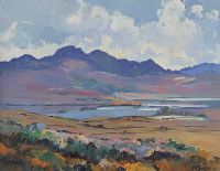 MOUNTAINS & LAKE, NEAR LACKAGH BRIDGE, DONEGAL by Anne Primrose Jury HRUA at Ross's Online Art Auctions