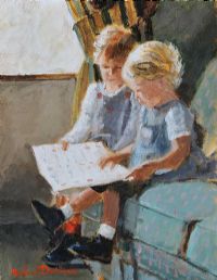 GIRLS READING by Rowland Davidson at Ross's Online Art Auctions
