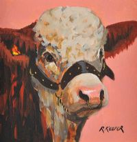 BULL ON PINK by Ronald Keefer at Ross's Online Art Auctions