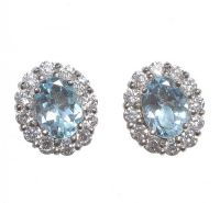 STERLING SILVER BLUE STONE AND CUBIC ZIRCONIA CLUSTER EARRINGS at Ross's Online Art Auctions