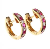 18CT GOLD RUBY AND DIAMOND HOOP EARRINGS at Ross's Online Art Auctions