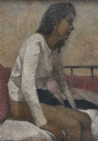 WOMAN SITTING ON A BED by Colin Watson RUA at Ross's Online Art Auctions
