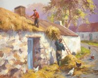 THATCHING THE ROOF by Donal McNaughton at Ross's Online Art Auctions