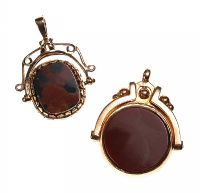 A DUO OF 9CT GOLD AND HARDSTONE SWIVEL FOBS at Ross's Online Art Auctions