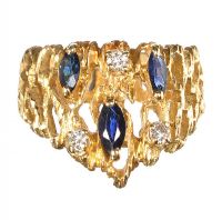 1970'S 18CT GOLD PIERCED DRESS RING SET WITH SAPPHIRES AND DIAMONDS at Ross's Online Art Auctions