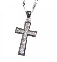 14CT WHITE GOLD AND DIAMOND CROSS AND CHAIN at Ross's Online Art Auctions