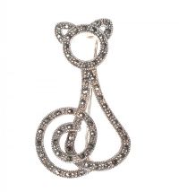 STERLING SILVER CAT BROOCH SET WITH MARCASITE at Ross's Online Art Auctions