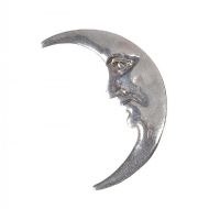 STERLING SILVER MAN-IN-THE-MOON CRESCENT BROOCH at Ross's Online Art Auctions