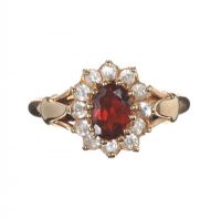 9CT GOLD RING SET WITH GARNET AND CUBIC ZIRCONIA at Ross's Online Art Auctions