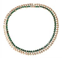 GOLD-TONE AND GREEN CRYSTAL FANCY LINK NECKLACE BY THE DESIGNER TRIFARI at Ross's Online Art Auctions
