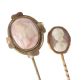 A PAIR OF ROLLED GOLD STICK PINS SET WITH CAMEO at Ross's Online Art Auctions