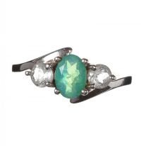 STERLING SILVER ETHIOPIAN BLUE OPAL AND WHITE TOPAZ RING at Ross's Online Art Auctions