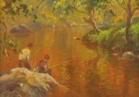 TWO BOYS FISHING by Donal McNaughton at Ross's Online Art Auctions