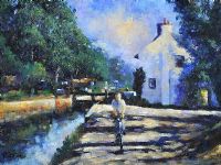 CYCLING BY THE CANAL by Phil Watson at Ross's Online Art Auctions