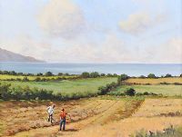 WORKING IN THE FIELD, ANTRIM COAST by Liam Reilly at Ross's Online Art Auctions