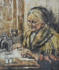 THE SEWING MACHINE by William Conor RHA RUA at Ross's Online Art Auctions